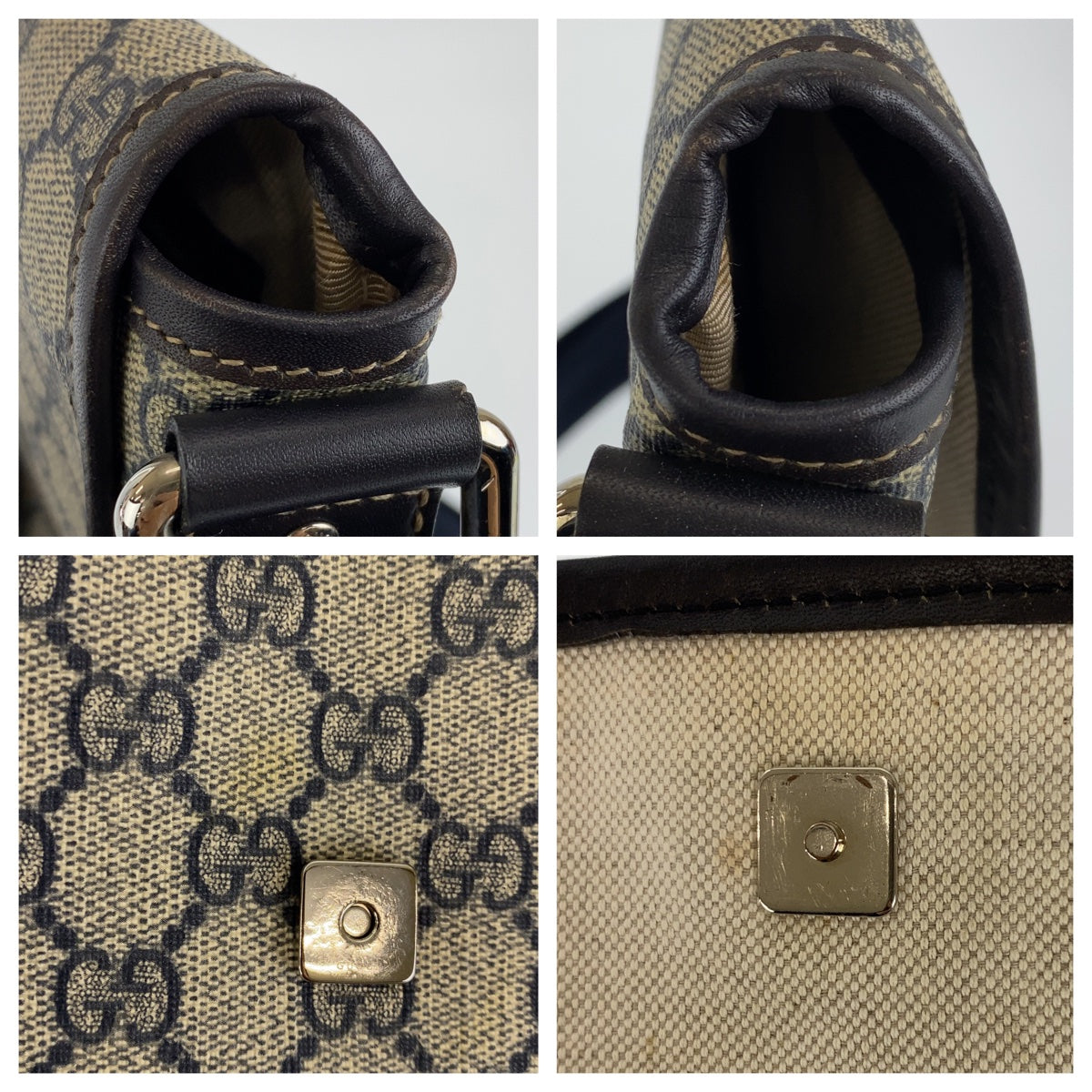 H-00383
GUCCI グッチ GGスプリーム 男女兼用 ネイビー 紺 ブラウン シルバー金具 PVC 22366 斜め掛け ショルダーバッグ メッセンジャーバッグ  メンズ