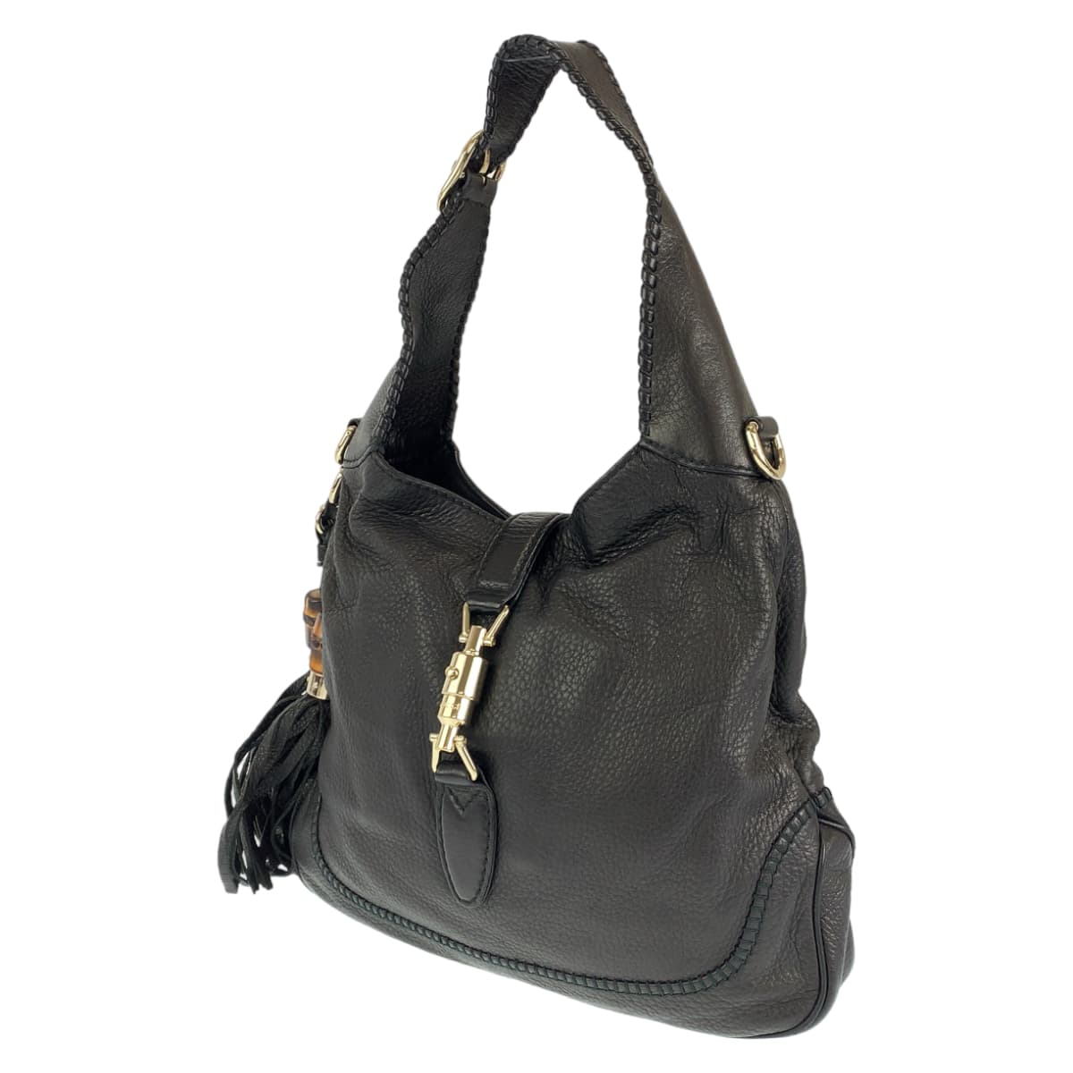 H-00385
GUCCI グッチ ニュージャッキー タッセル ブラック 黒 シルバー金具 レザー 219725 ショルダーバッグ ハンドバッグ  レディース