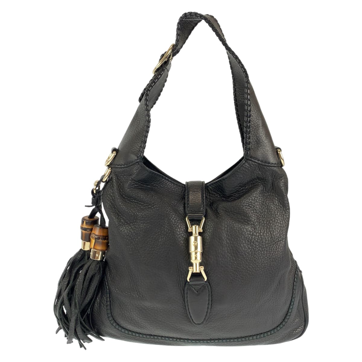 H-00385
GUCCI グッチ ニュージャッキー タッセル ブラック 黒 シルバー金具 レザー 219725 ショルダーバッグ ハンドバッグ  レディース