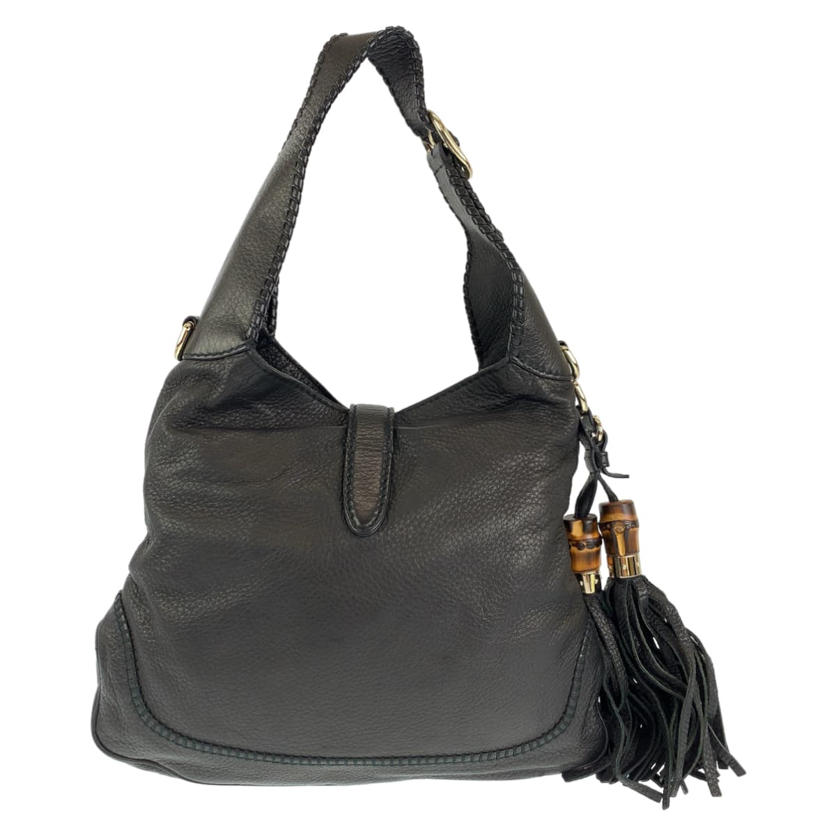 H-00385
GUCCI グッチ ニュージャッキー タッセル ブラック 黒 シルバー金具 レザー 219725 ショルダーバッグ ハンドバッグ  レディース