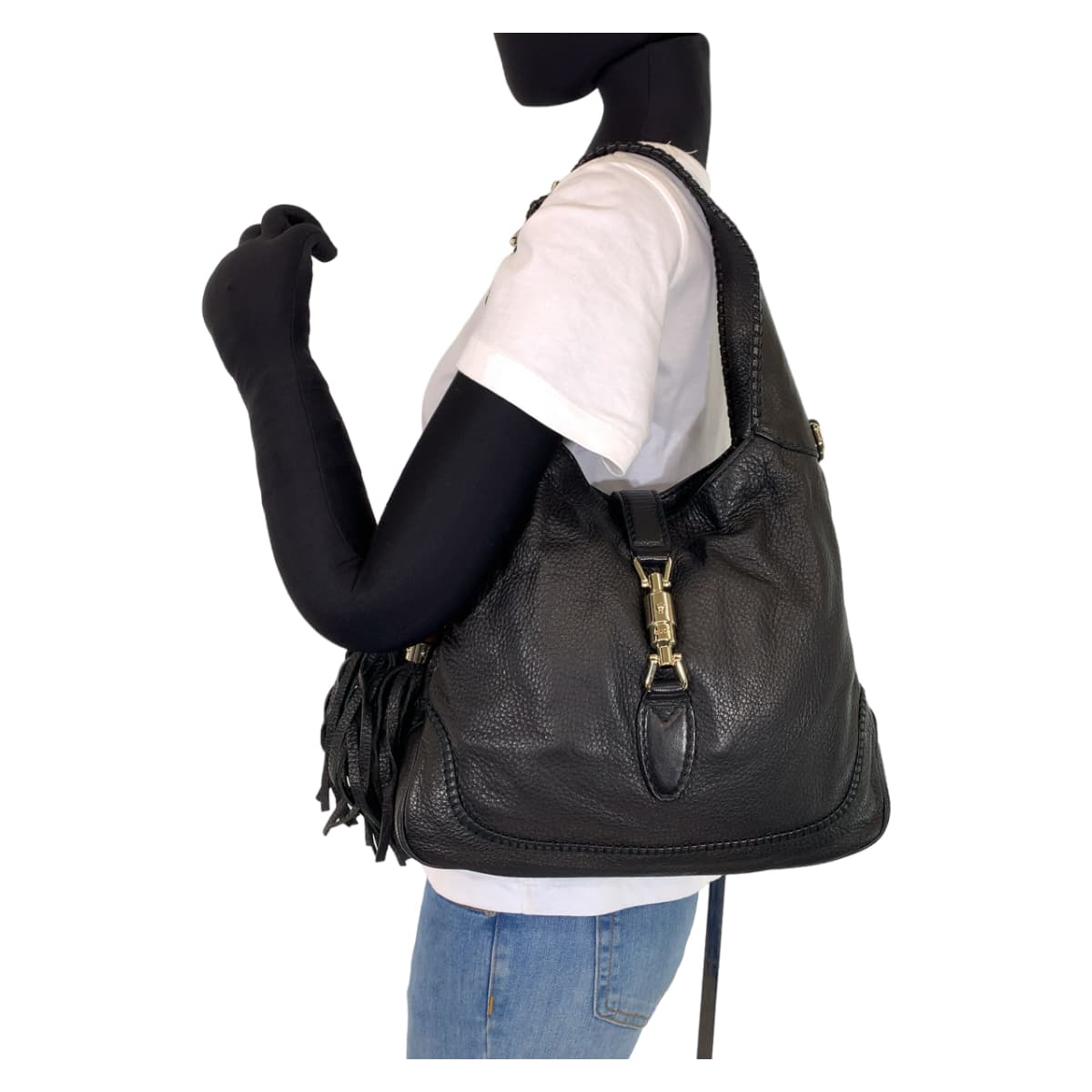 H-00385
GUCCI グッチ ニュージャッキー タッセル ブラック 黒 シルバー金具 レザー 219725 ショルダーバッグ ハンドバッグ  レディース
