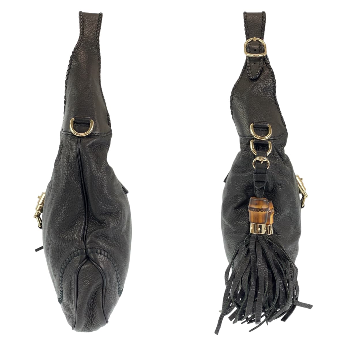 H-00385
GUCCI グッチ ニュージャッキー タッセル ブラック 黒 シルバー金具 レザー 219725 ショルダーバッグ ハンドバッグ  レディース
