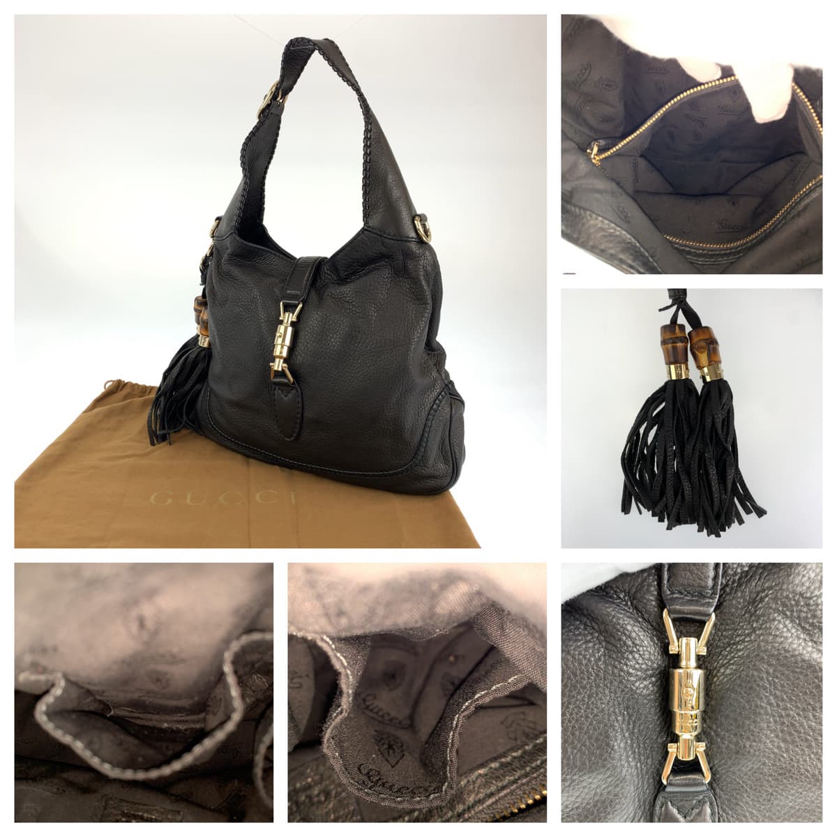 H-00385
GUCCI グッチ ニュージャッキー タッセル ブラック 黒 シルバー金具 レザー 219725 ショルダーバッグ ハンドバッグ  レディース