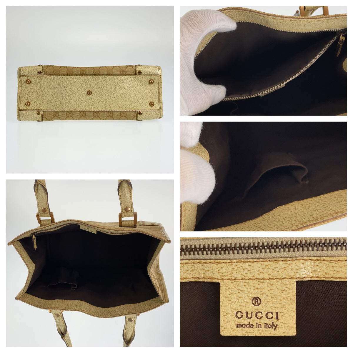 10281
GUCCI グッチ GGキャンバス ベージュ アイボリー ゴールド金具 キャンバス / レザー 214397 トートバッグ ショルダーバッグ  レディース