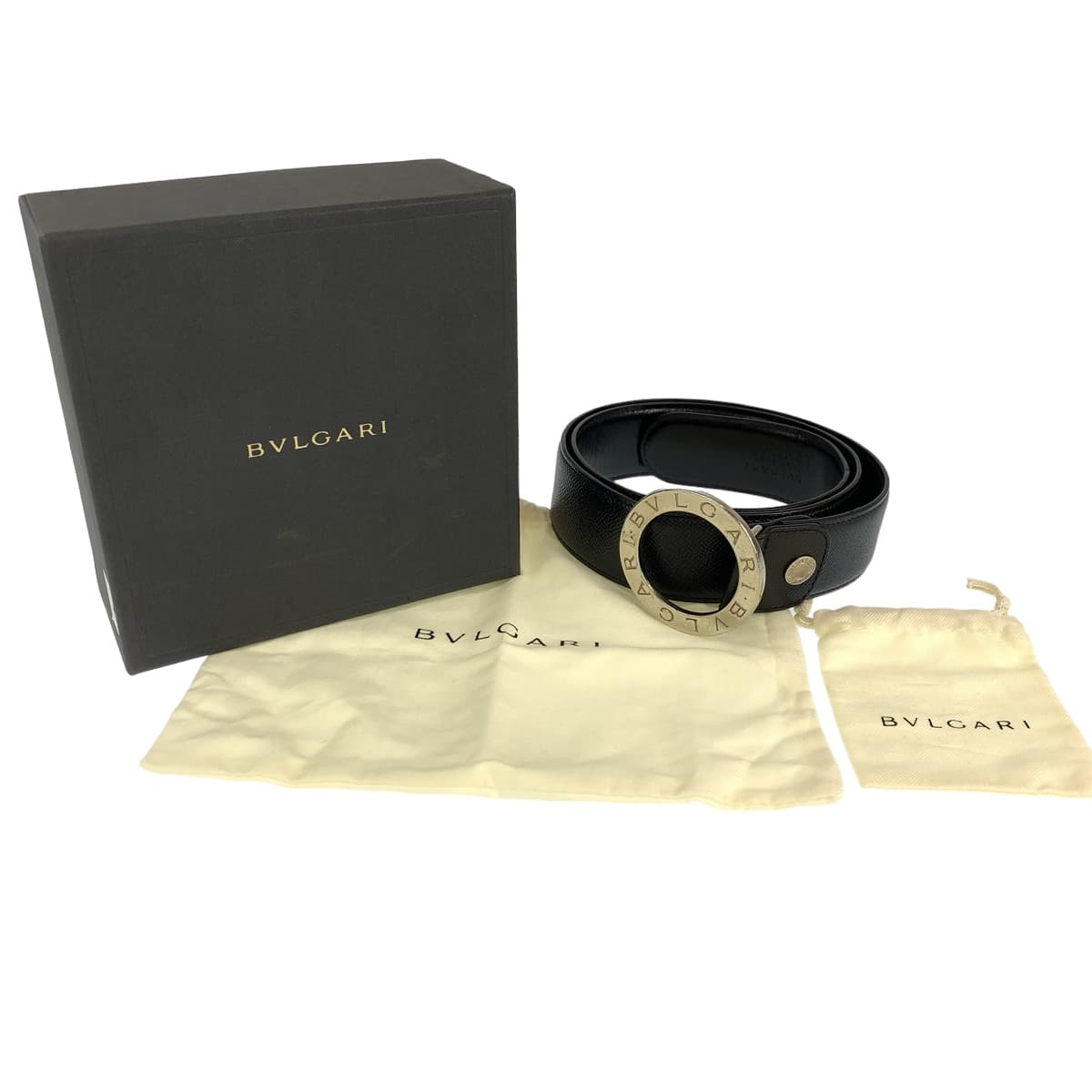H-00388
BVLGARI ブルガリ ブラック 黒 シルバー金具 レザー 20230 ベルト バッグルベルト  メンズ