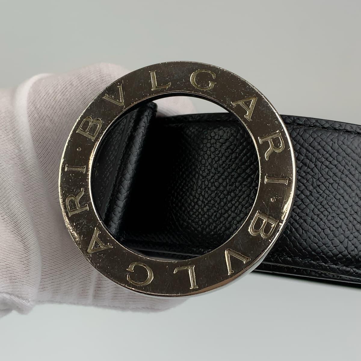 H-00388
BVLGARI ブルガリ ブラック 黒 シルバー金具 レザー 20230 ベルト バッグルベルト  メンズ