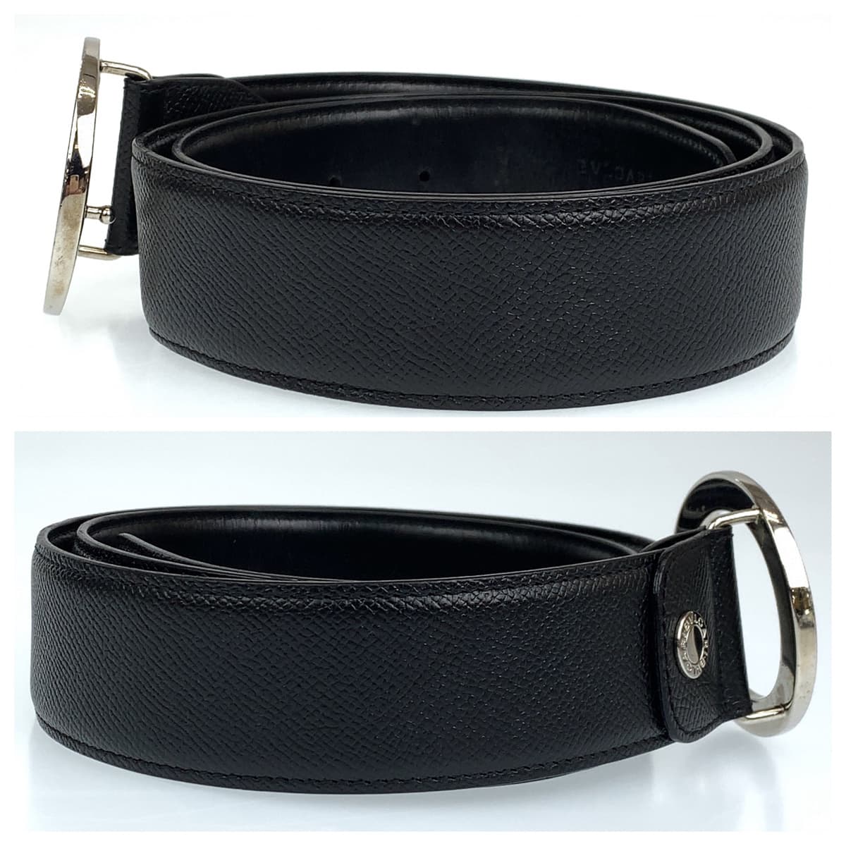 H-00388
BVLGARI ブルガリ ブラック 黒 シルバー金具 レザー 20230 ベルト バッグルベルト  メンズ
