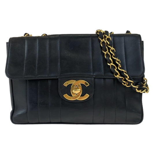 10285
 CHANEL Vintage Mademoiselle Deca Matelasse Coco Mark Turnlock Black Gold Hardware Lambskin Chain Shoulder Bag for Women