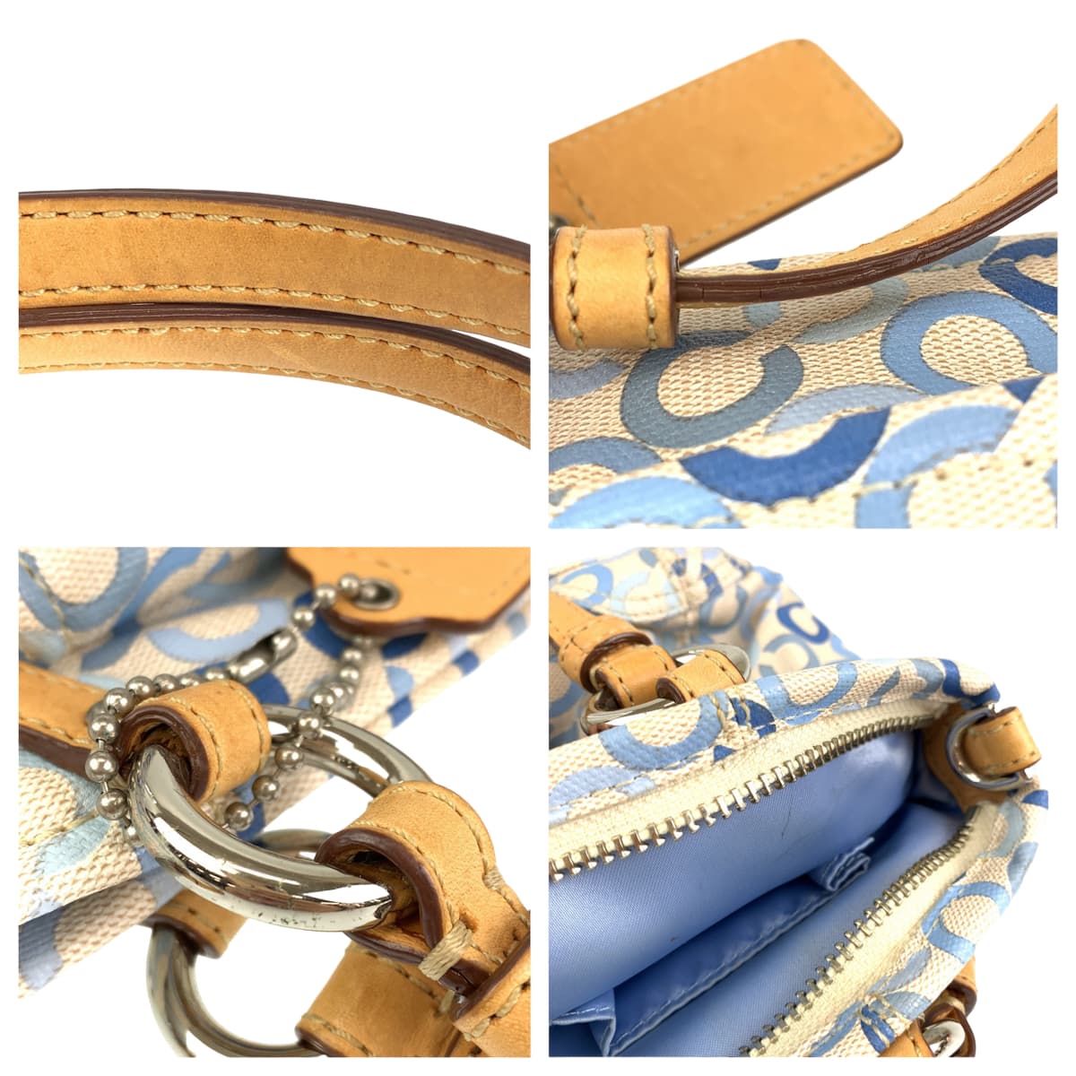 12649
COACH コーチ オプアート ライトブルー ホワイト コーティングキャンバス 13141 トートバッグ ハンドバッグ  レディース