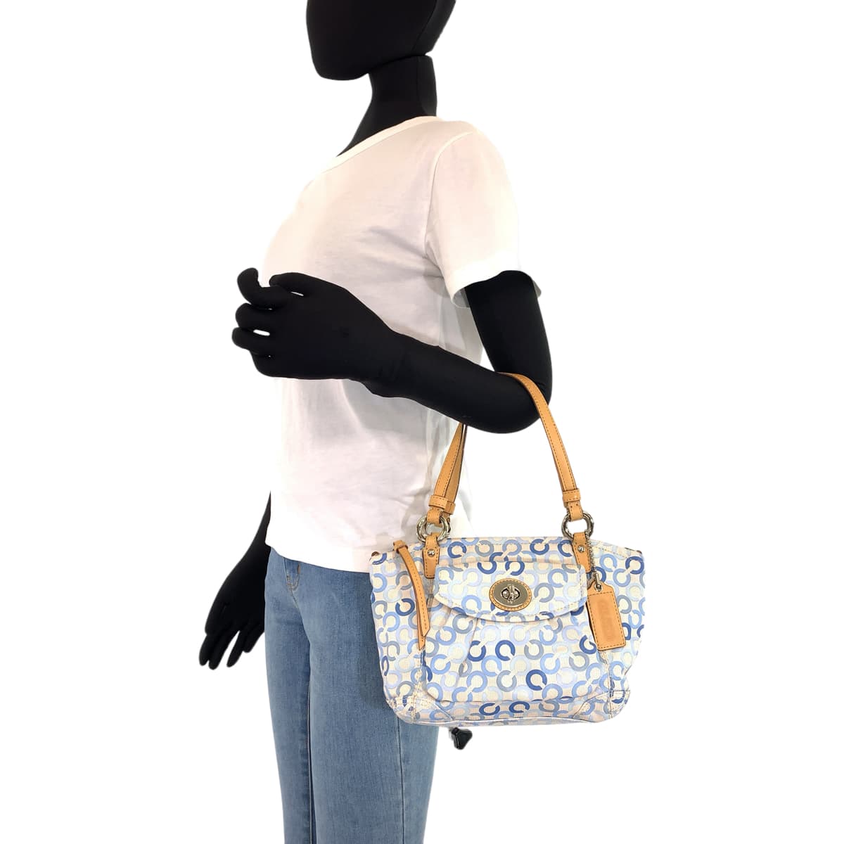 12649
COACH コーチ オプアート ライトブルー ホワイト コーティングキャンバス 13141 トートバッグ ハンドバッグ  レディース