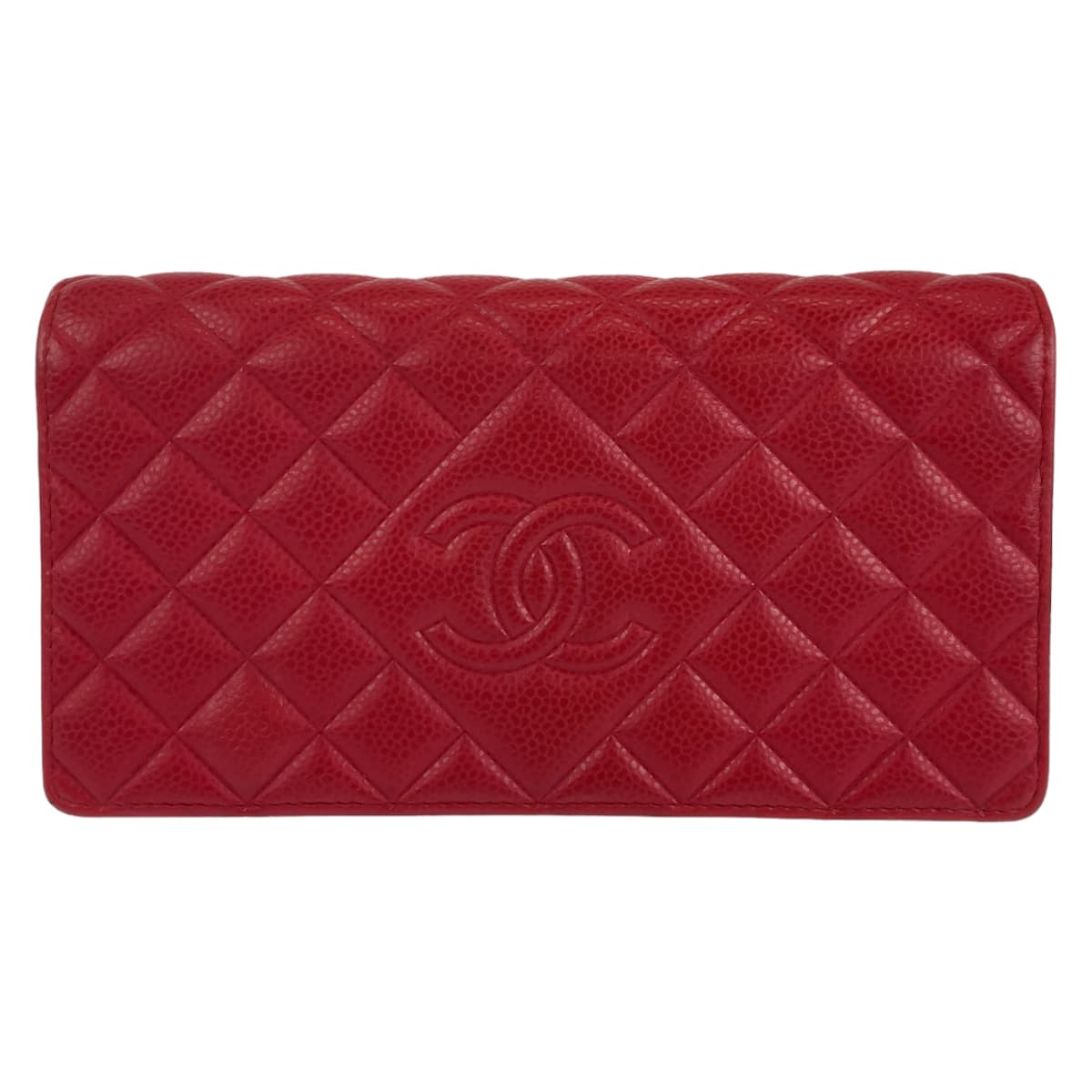 10284
CHANEL シャネル マトラッセ ココマーク レッド シルバー金具 キャビアスキン 長財布 ロングウォレット  レディース