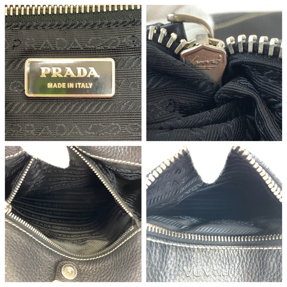 10480
PRADA プラダ ホーボー ブラック シルバー金具 レザー ショルダーバッグ  レディース