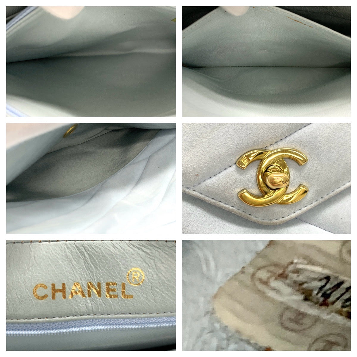 10286
CHANEL シャネル ヴィンテージ バイアスステッチ ココマーク フリンジ ライトブルー ゴールド金具 スウェード 斜め掛け チェーンショルダーバッグ  レディース
