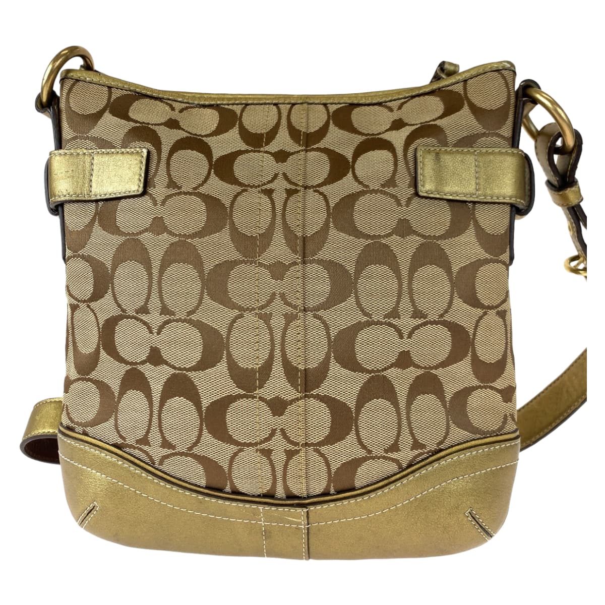 12648
 COACH Signature Beige Gold Canvas/Leather 7090 Shoulder Bag Pochette Crossbody Bag for Women