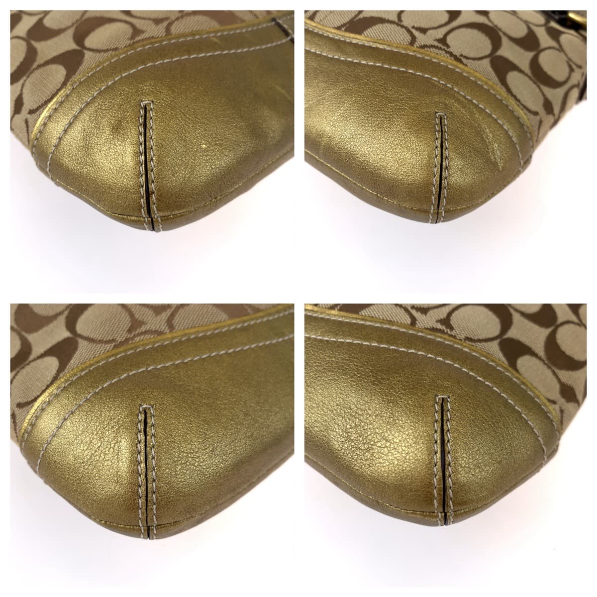 12648
 COACH Signature Beige Gold Canvas/Leather 7090 Shoulder Bag Pochette Crossbody Bag for Women