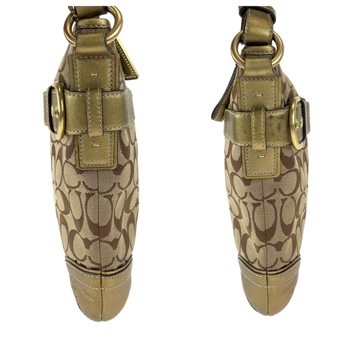 12648
 COACH Signature Beige Gold Canvas/Leather 7090 Shoulder Bag Pochette Crossbody Bag for Women