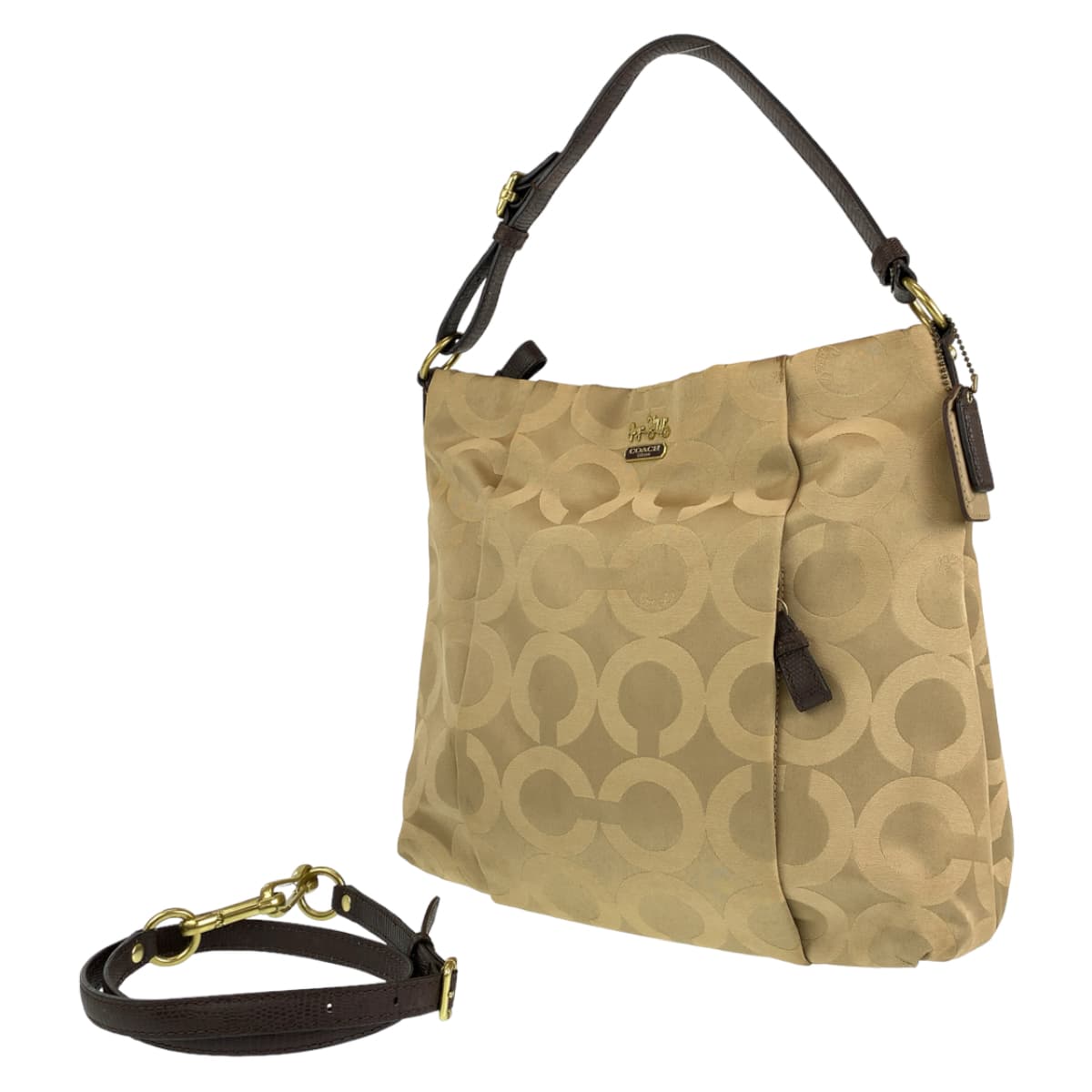 12646
 COACH Op Art Beige Gold Canvas 21121 Hobo Shoulder Bag 2way Crossbody Bag for Women