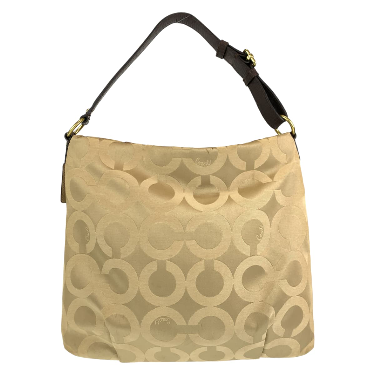 12646
 COACH Op Art Beige Gold Canvas 21121 Hobo Shoulder Bag 2way Crossbody Bag for Women