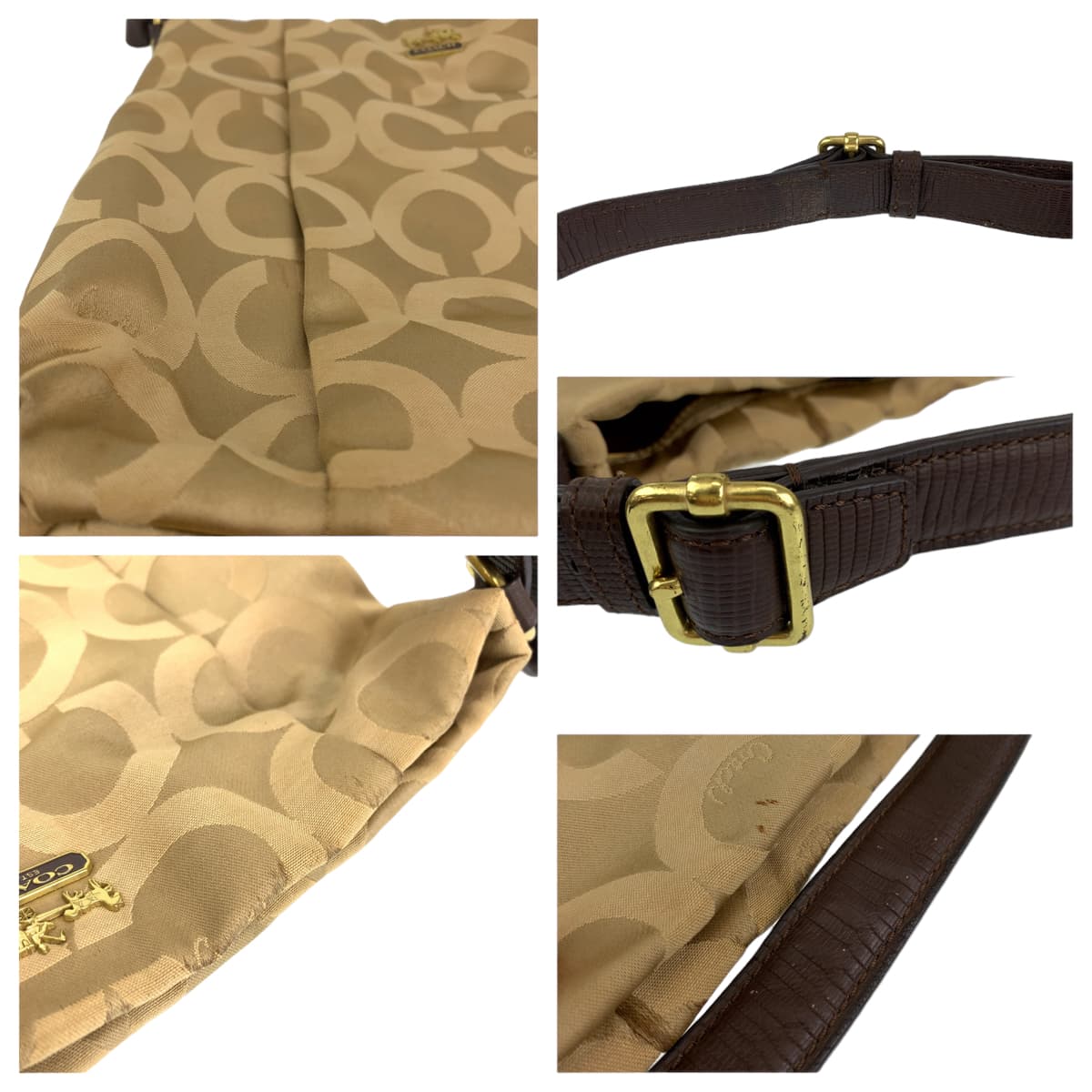 12646
 COACH Op Art Beige Gold Canvas 21121 Hobo Shoulder Bag 2way Crossbody Bag for Women