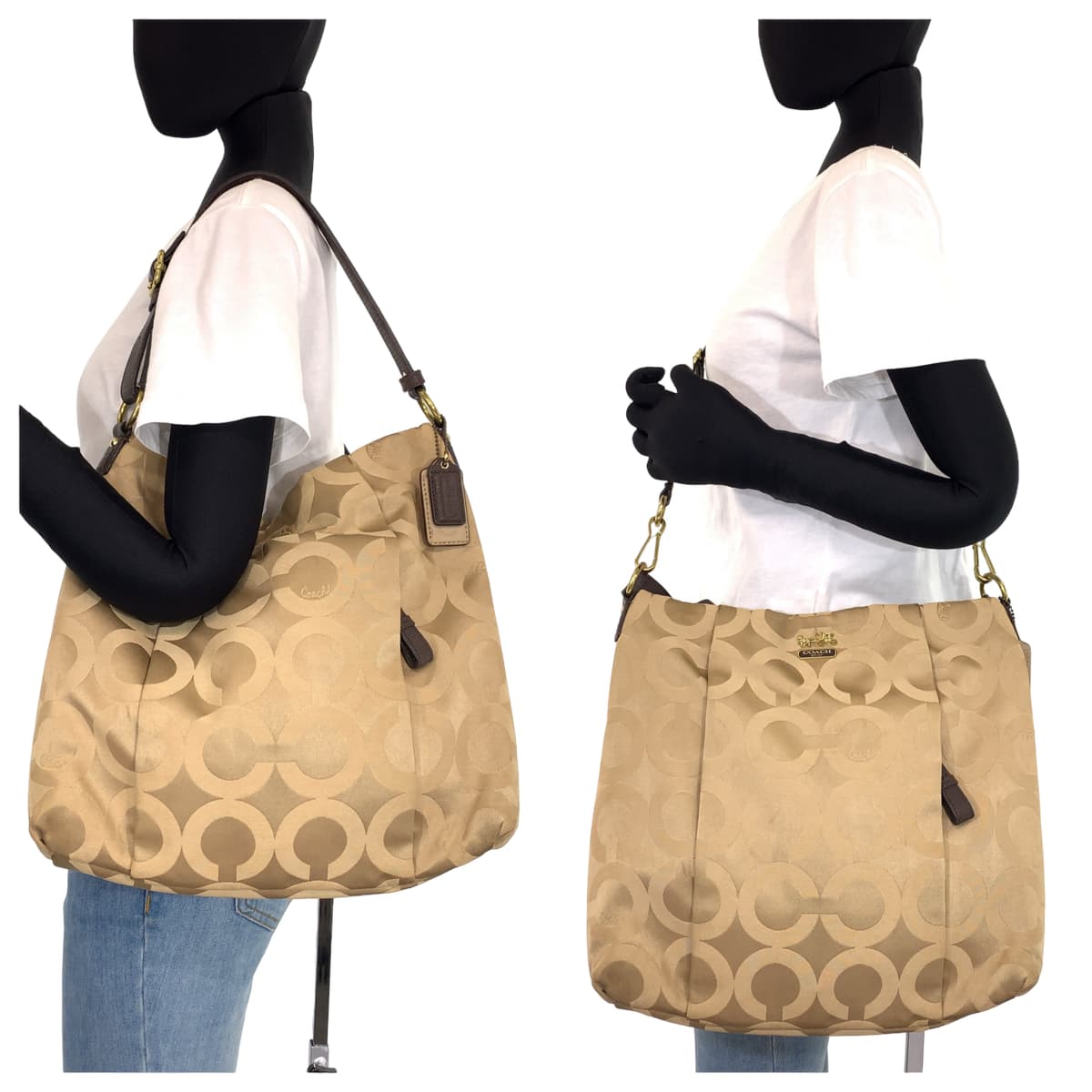 12646
 COACH Op Art Beige Gold Canvas 21121 Hobo Shoulder Bag 2way Crossbody Bag for Women