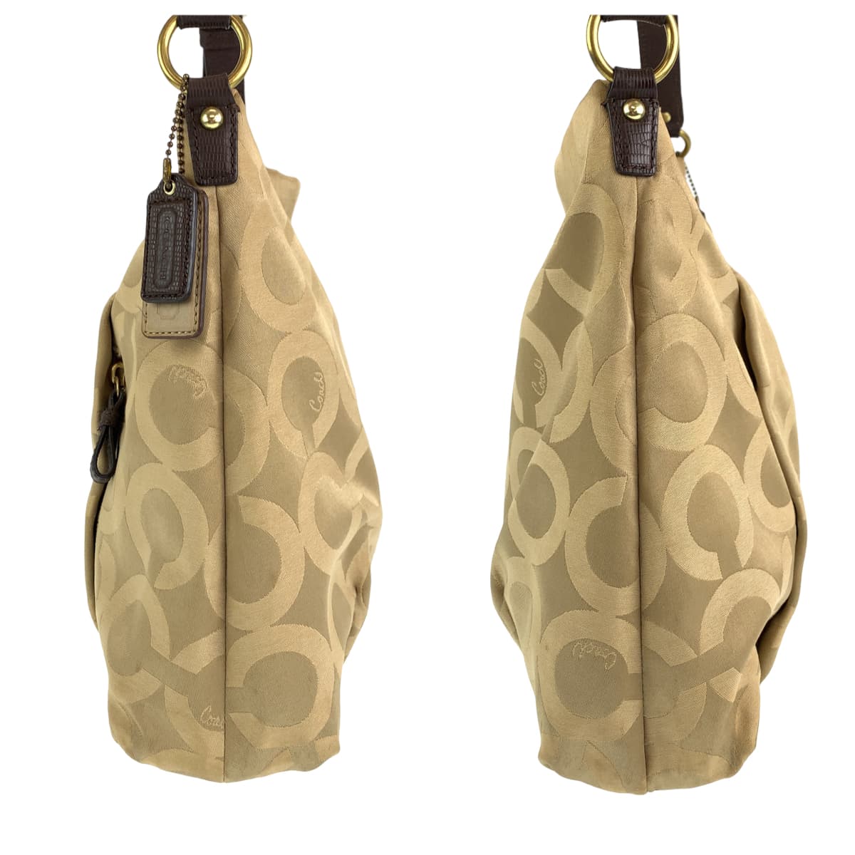 12646
 COACH Op Art Beige Gold Canvas 21121 Hobo Shoulder Bag 2way Crossbody Bag for Women