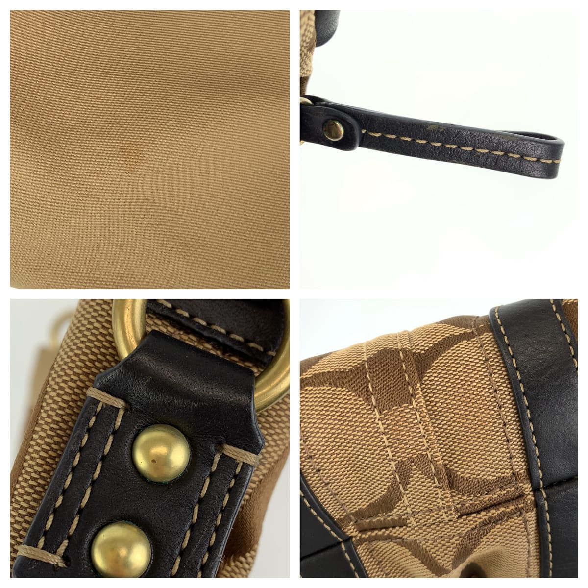 COACH コーチ シグネチャー ブラウン 茶 ゴールド金具 キャンバス ハンドバック 肩掛け  レディース