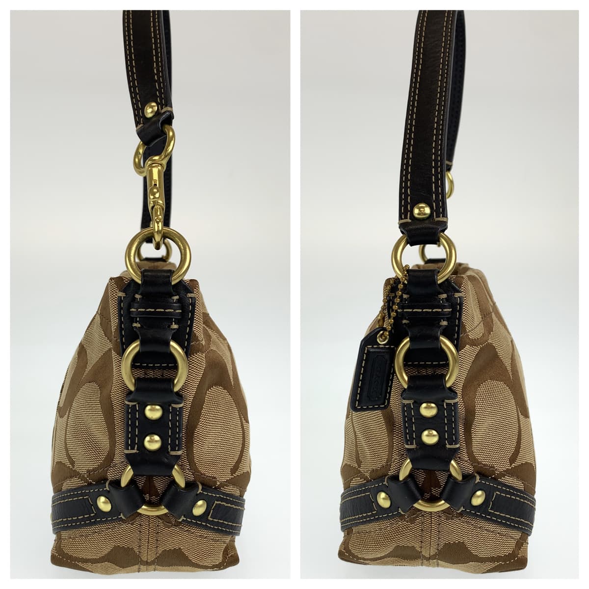 COACH コーチ シグネチャー ブラウン 茶 ゴールド金具 キャンバス ハンドバック 肩掛け  レディース