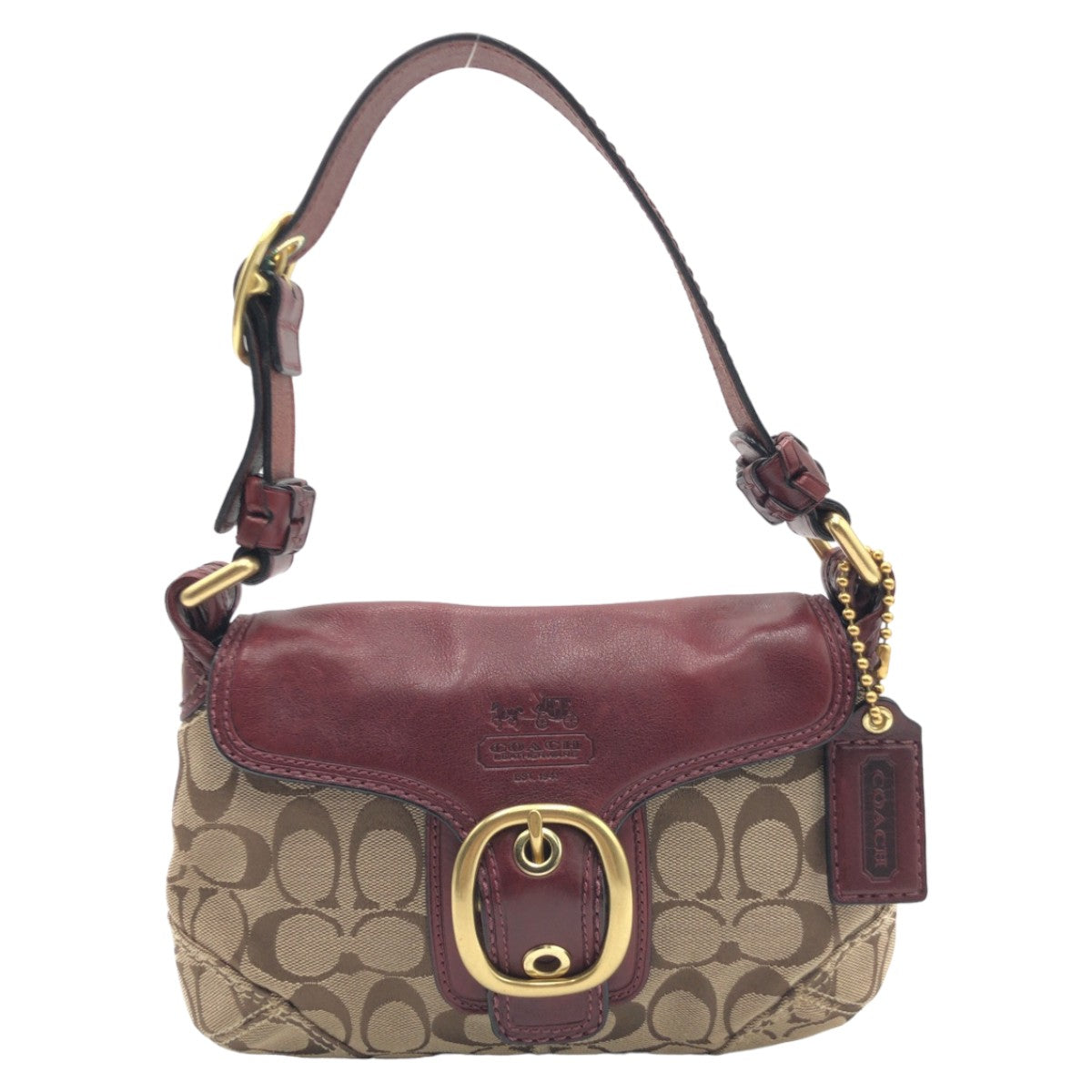 COACH コーチ シグネチャー ブラウン 茶 ワインレッド ゴールド金具 キャンバス 11441 ハンドバッグ 肩掛け ショルダーバッグ  レディース