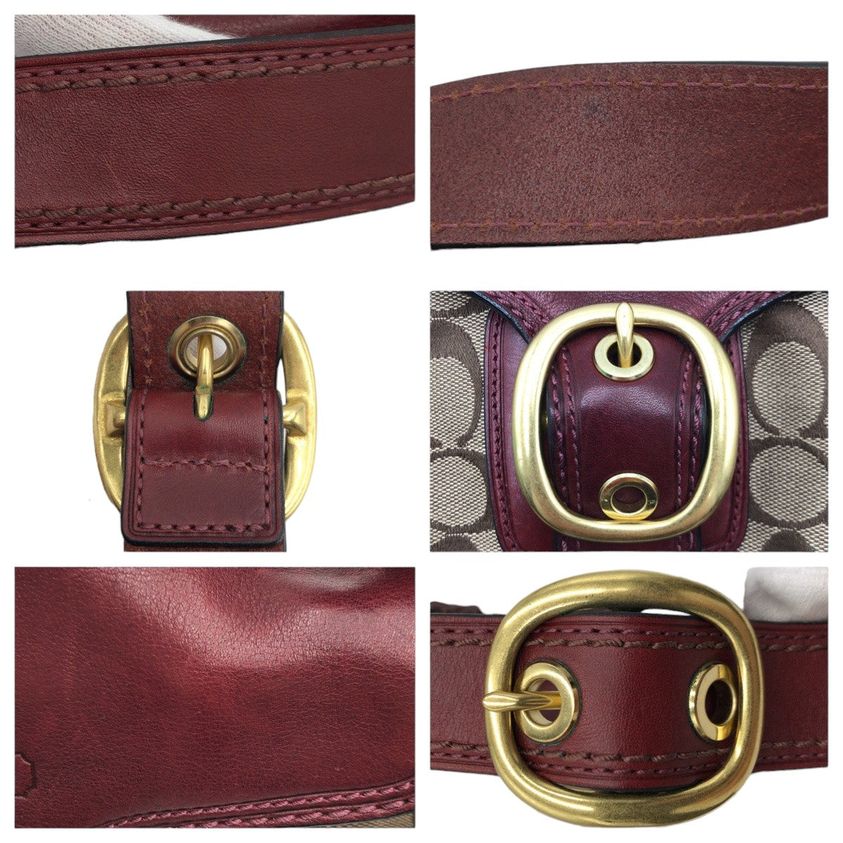 COACH コーチ シグネチャー ブラウン 茶 ワインレッド ゴールド金具 キャンバス 11441 ハンドバッグ 肩掛け ショルダーバッグ  レディース