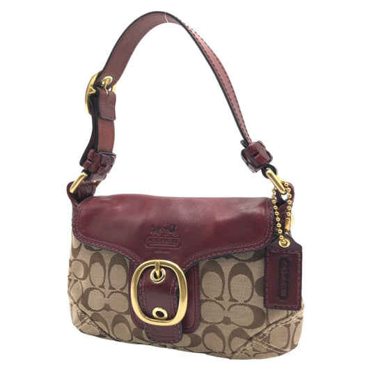 COACH コーチ シグネチャー ブラウン 茶 ワインレッド ゴールド金具 キャンバス 11441 ハンドバッグ 肩掛け ショルダーバッグ  レディース