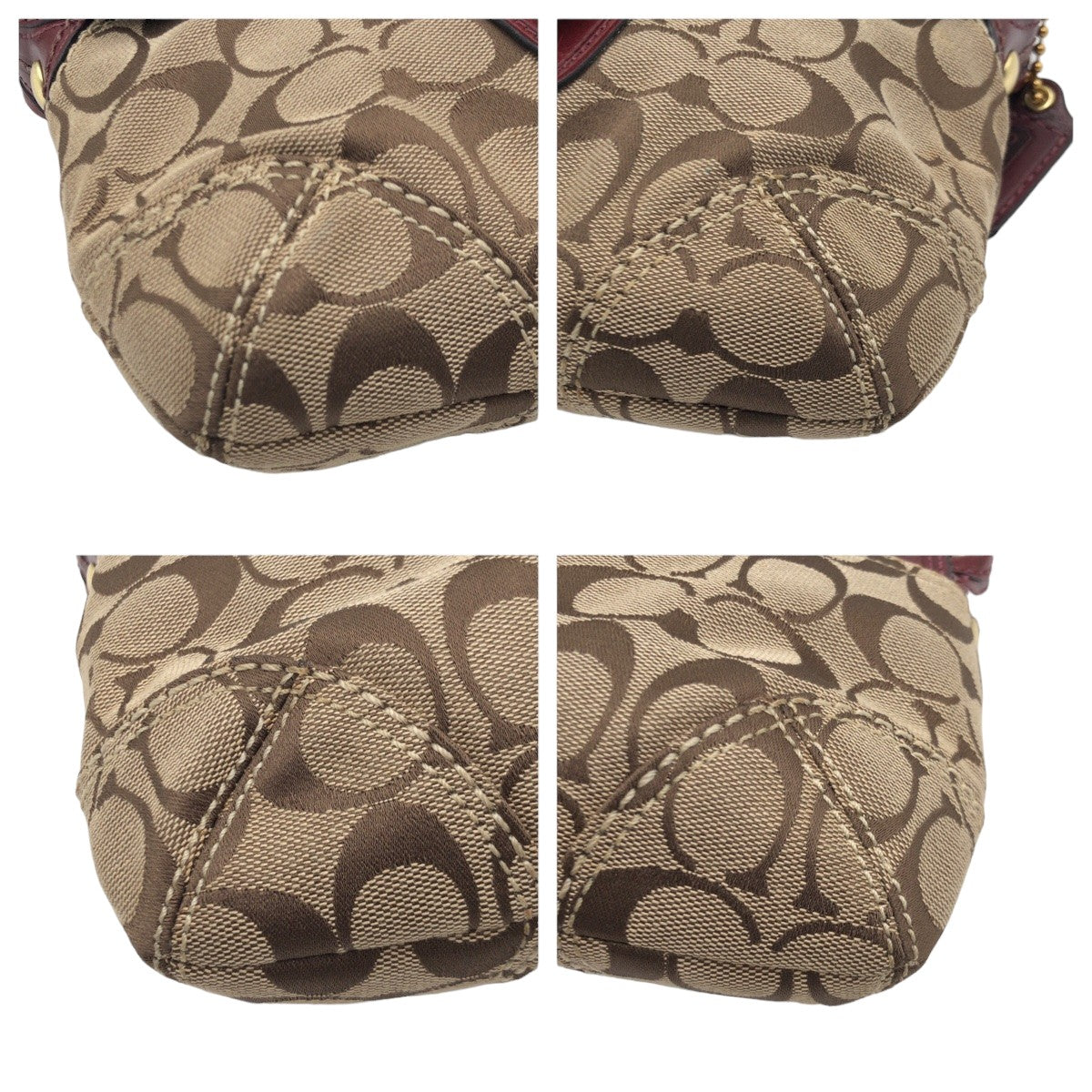 COACH コーチ シグネチャー ブラウン 茶 ワインレッド ゴールド金具 キャンバス 11441 ハンドバッグ 肩掛け ショルダーバッグ  レディース
