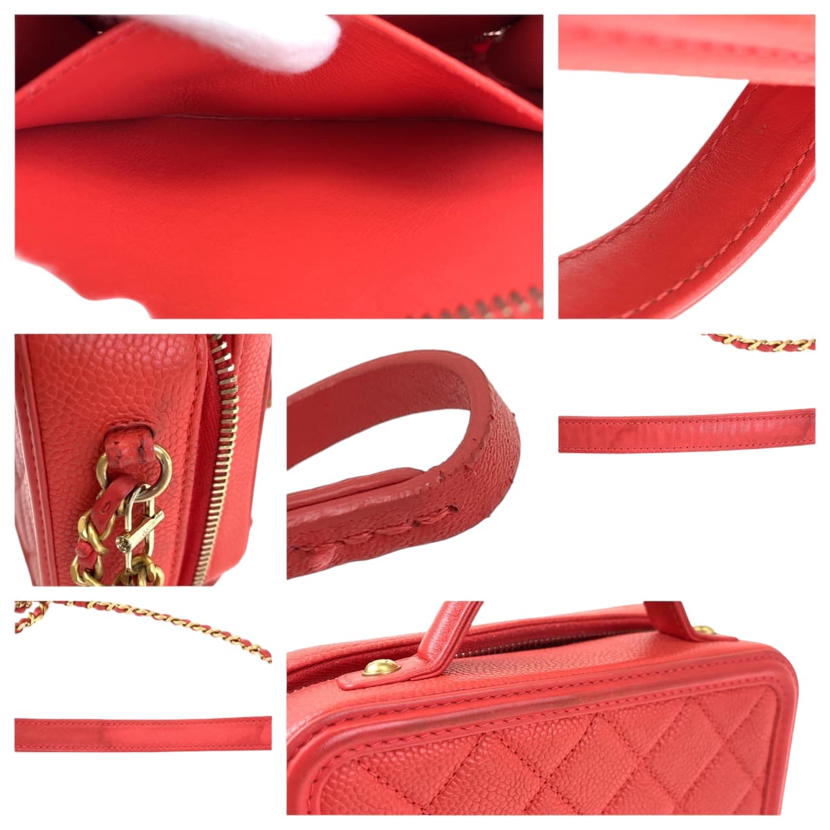 10288
CHANEL シャネル CCフィリグリー ココマーク レッド 赤 ゴールド金具 キャビアスキン 93343 バニティバッグ ショルダーバッグ ポシェット  レディース