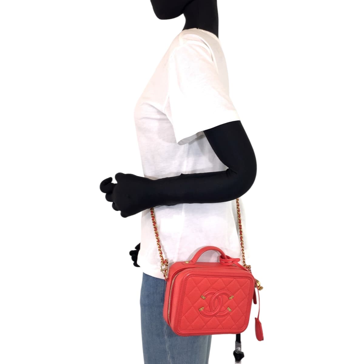 10288
CHANEL シャネル CCフィリグリー ココマーク レッド 赤 ゴールド金具 キャビアスキン 93343 バニティバッグ ショルダーバッグ ポシェット  レディース