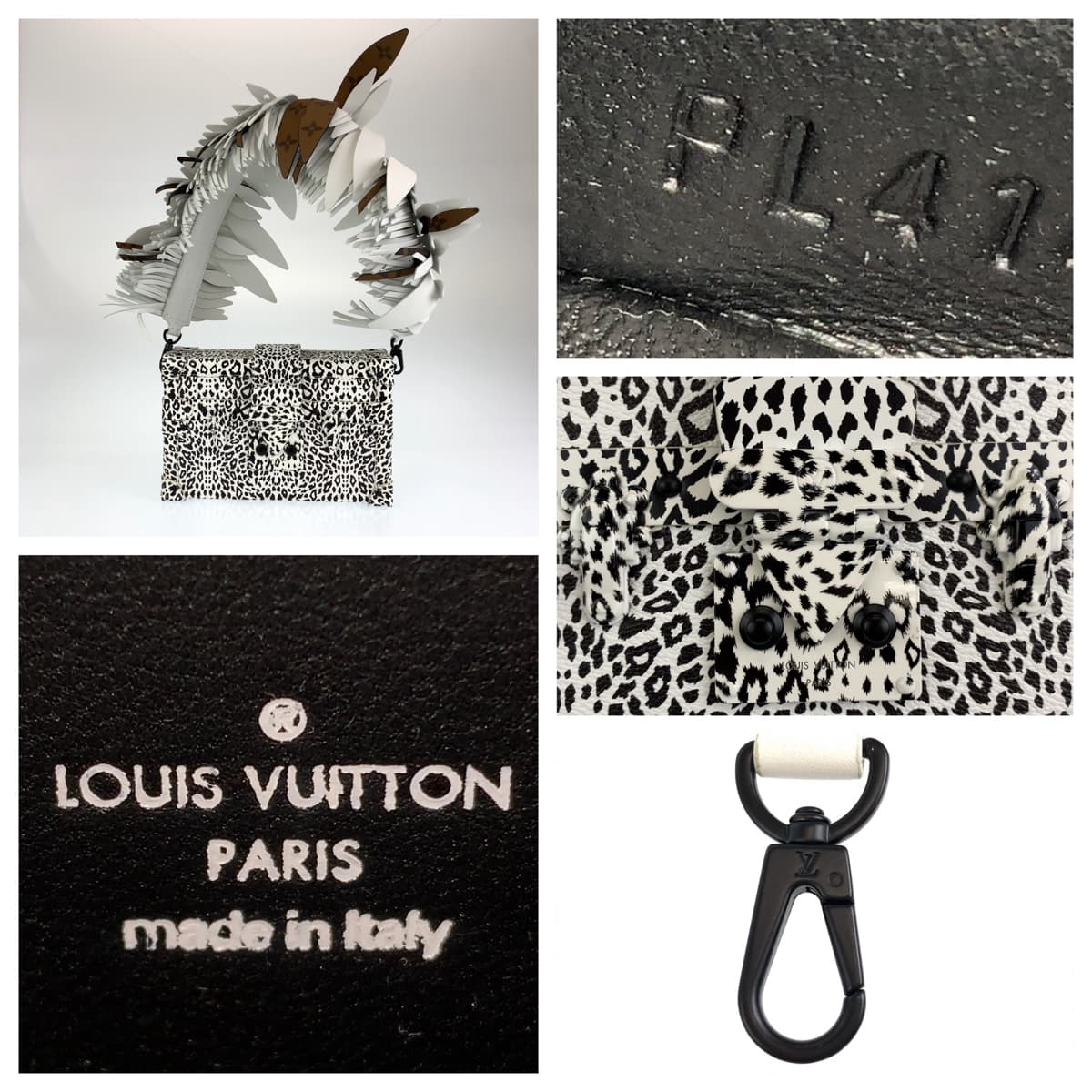 10289
LOUIS VUITTON ルイヴィトン プティットマル ダルメシアン ネザーフェザー ホワイト ブラック レザー ショルダーバッグ ミニトランク  レディース