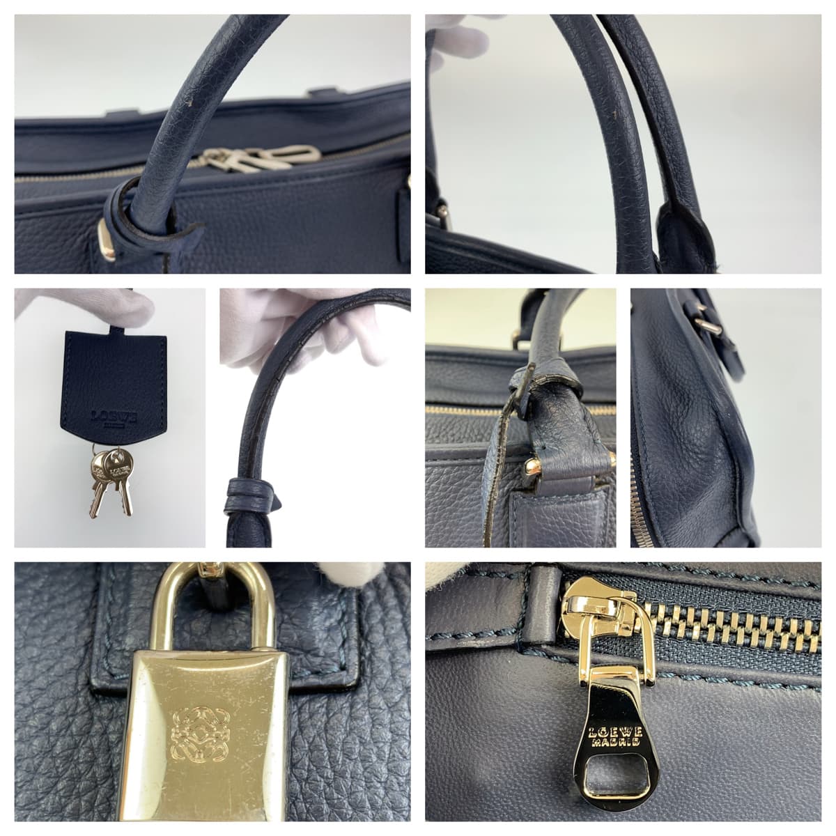 H-00406
LOEWE ロエベ アナグラム アマソナ35 ネイビー 紺 ブルー 青 シルバー金具 レザー ハンドバッグ ミニボストン  レディース