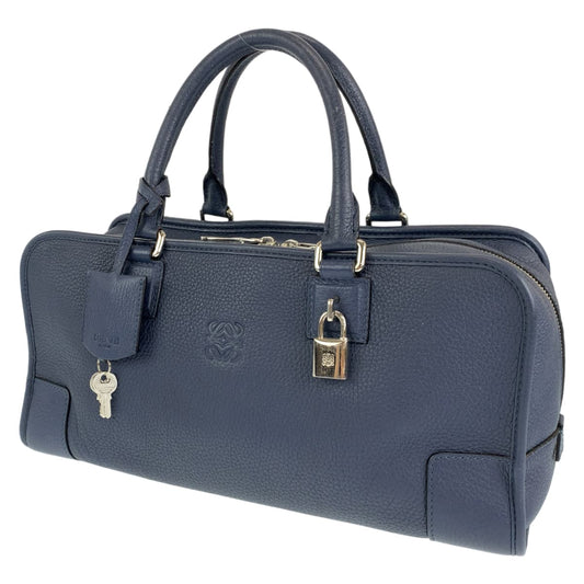 H-00406
LOEWE ロエベ アナグラム アマソナ35 ネイビー 紺 ブルー 青 シルバー金具 レザー ハンドバッグ ミニボストン  レディース