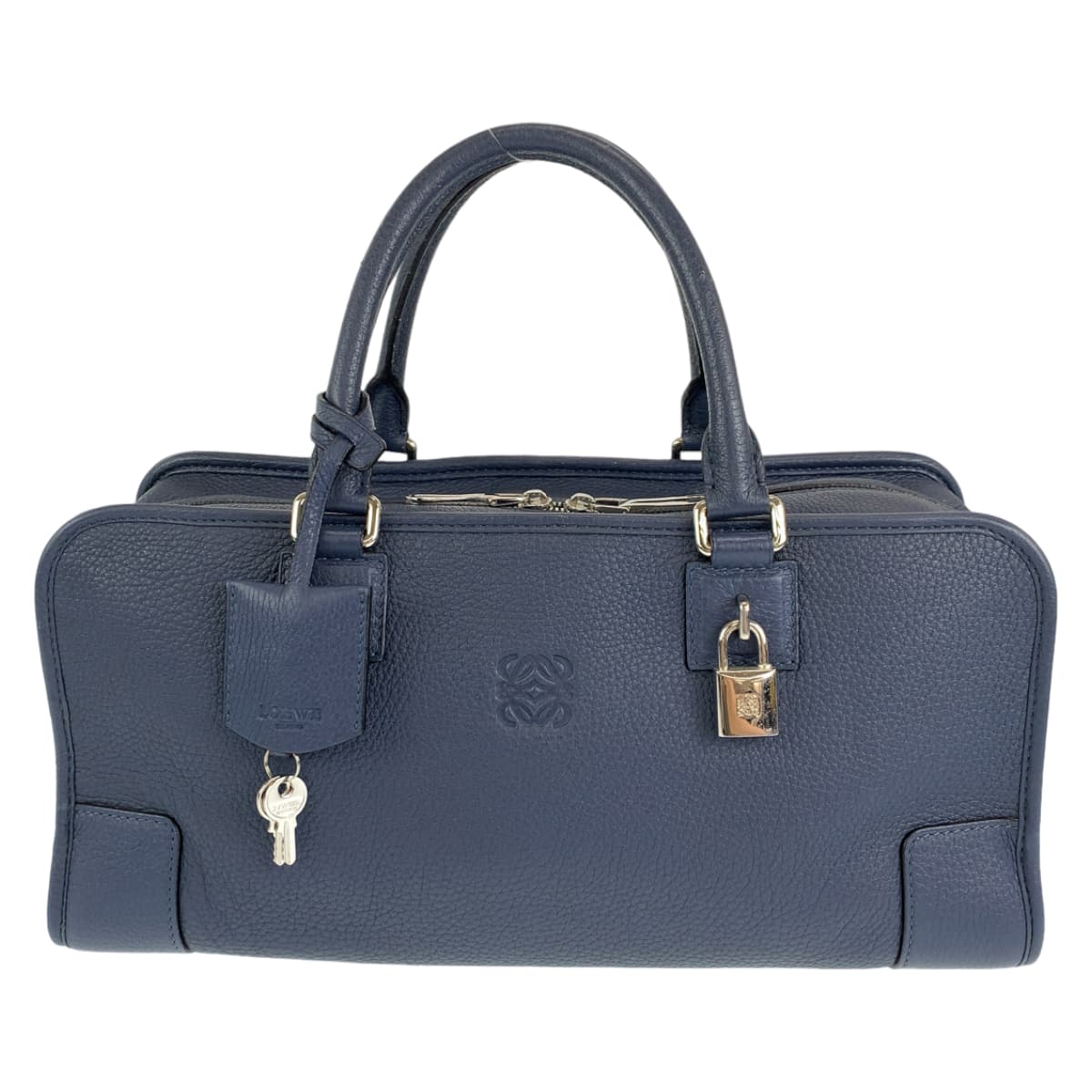 H-00406
LOEWE ロエベ アナグラム アマソナ35 ネイビー 紺 ブルー 青 シルバー金具 レザー ハンドバッグ ミニボストン  レディース