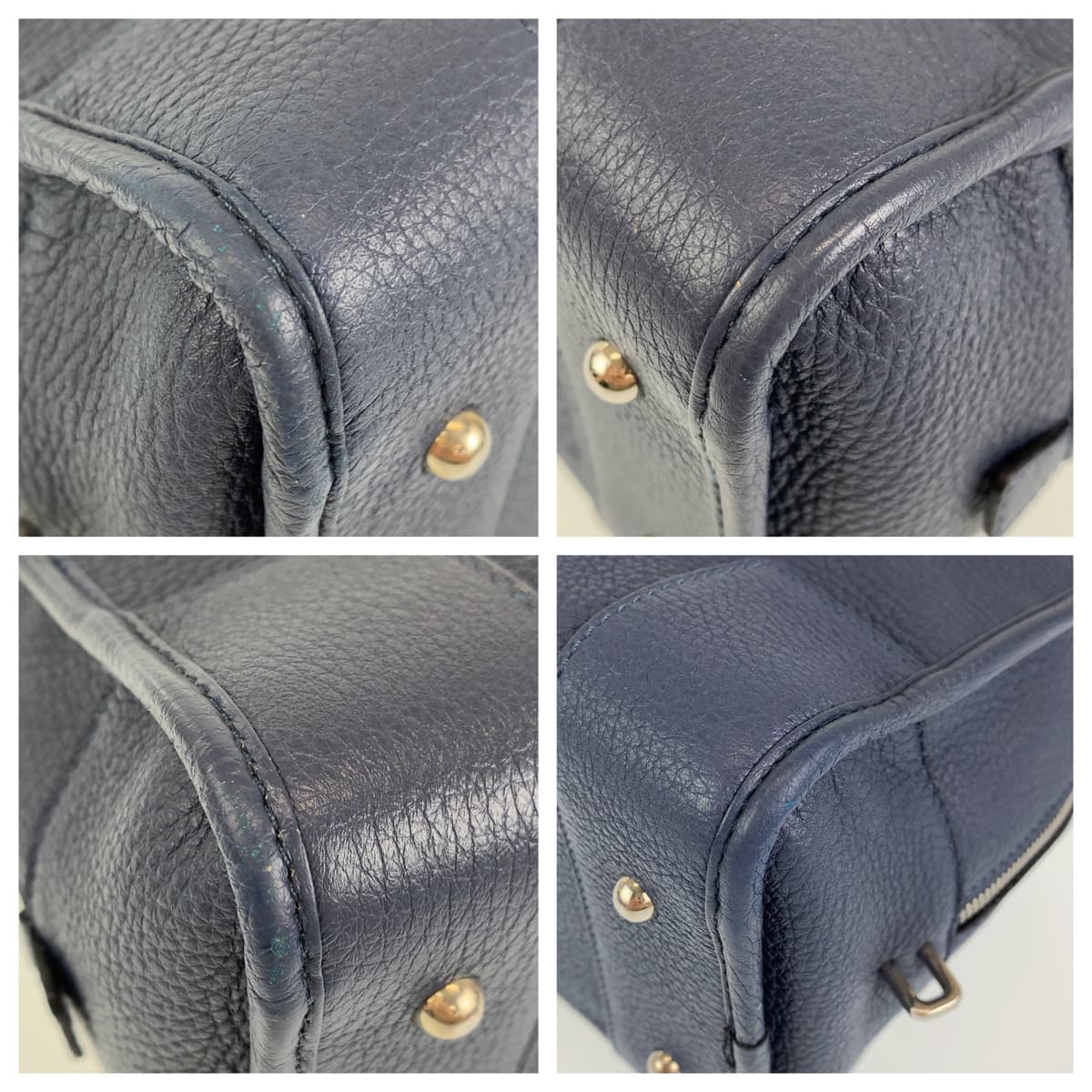 H-00406
LOEWE ロエベ アナグラム アマソナ35 ネイビー 紺 ブルー 青 シルバー金具 レザー ハンドバッグ ミニボストン  レディース