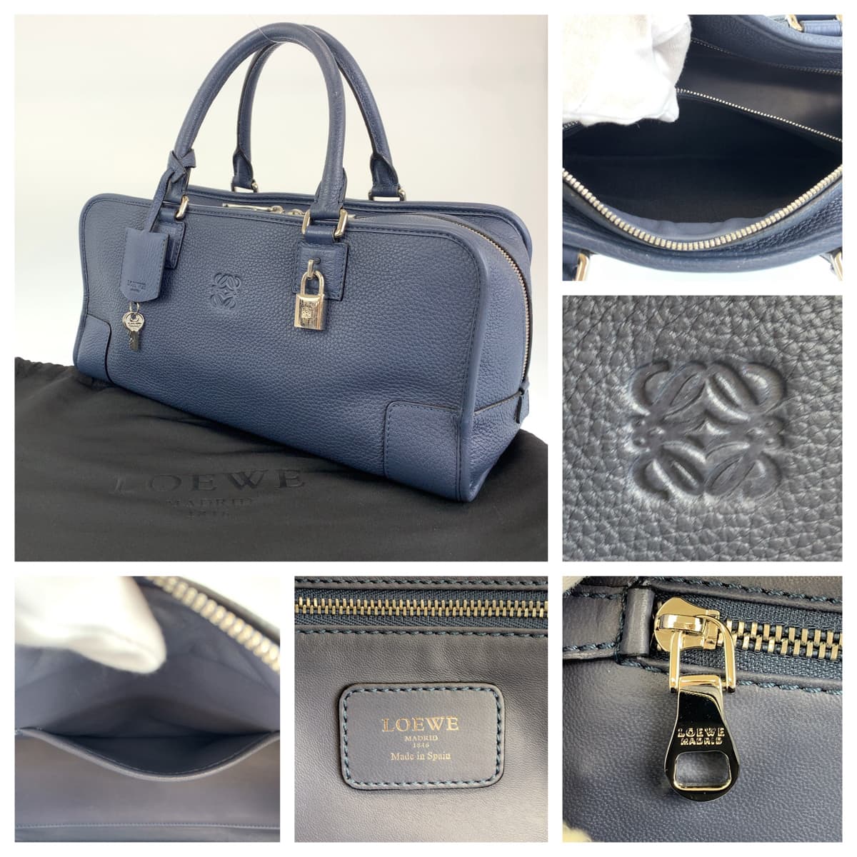 H-00406
LOEWE ロエベ アナグラム アマソナ35 ネイビー 紺 ブルー 青 シルバー金具 レザー ハンドバッグ ミニボストン  レディース