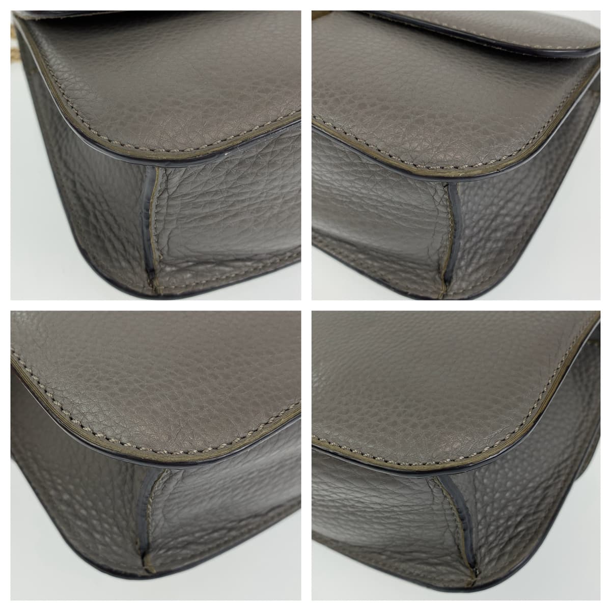 10294
VALENTINO ヴァレンティノ ロックスタッズ ダブルチェーン グレー レザー 斜め掛け ショルダーバッグ ポシェット  レディース