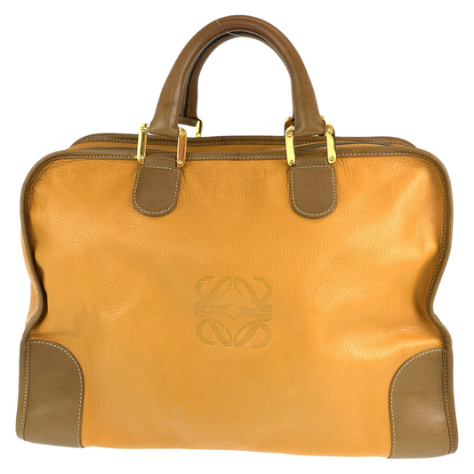H-00412
LOEWE ロエベ アナグラム アマソナ40 ブラウン 茶 ゴールド金具 レザー ボストンバッグ ハンドバッグ  レディース