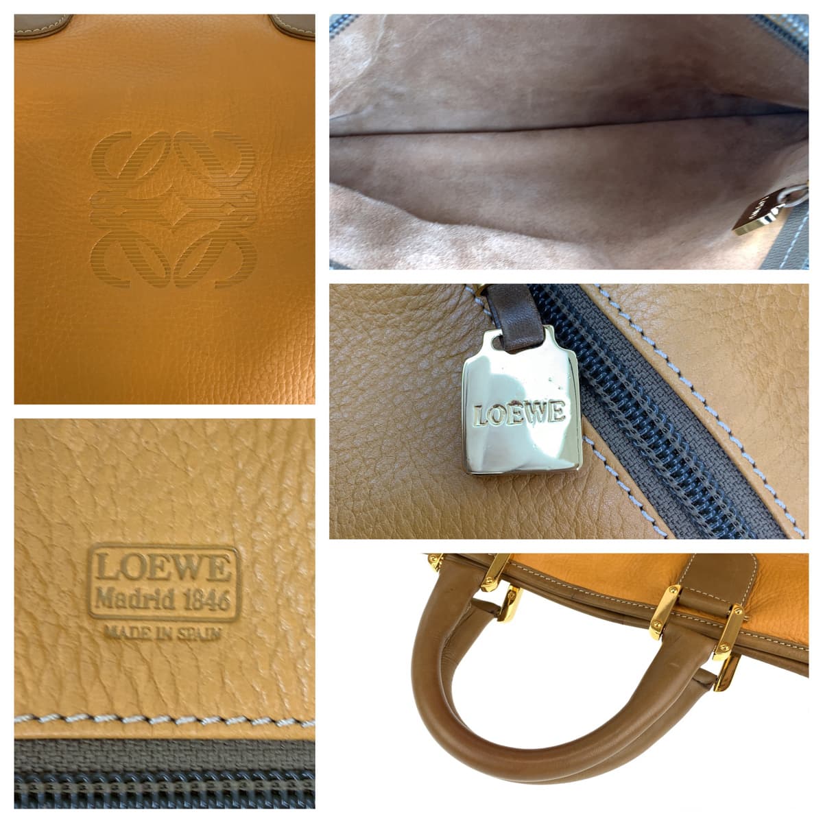 H-00412
LOEWE ロエベ アナグラム アマソナ40 ブラウン 茶 ゴールド金具 レザー ボストンバッグ ハンドバッグ  レディース