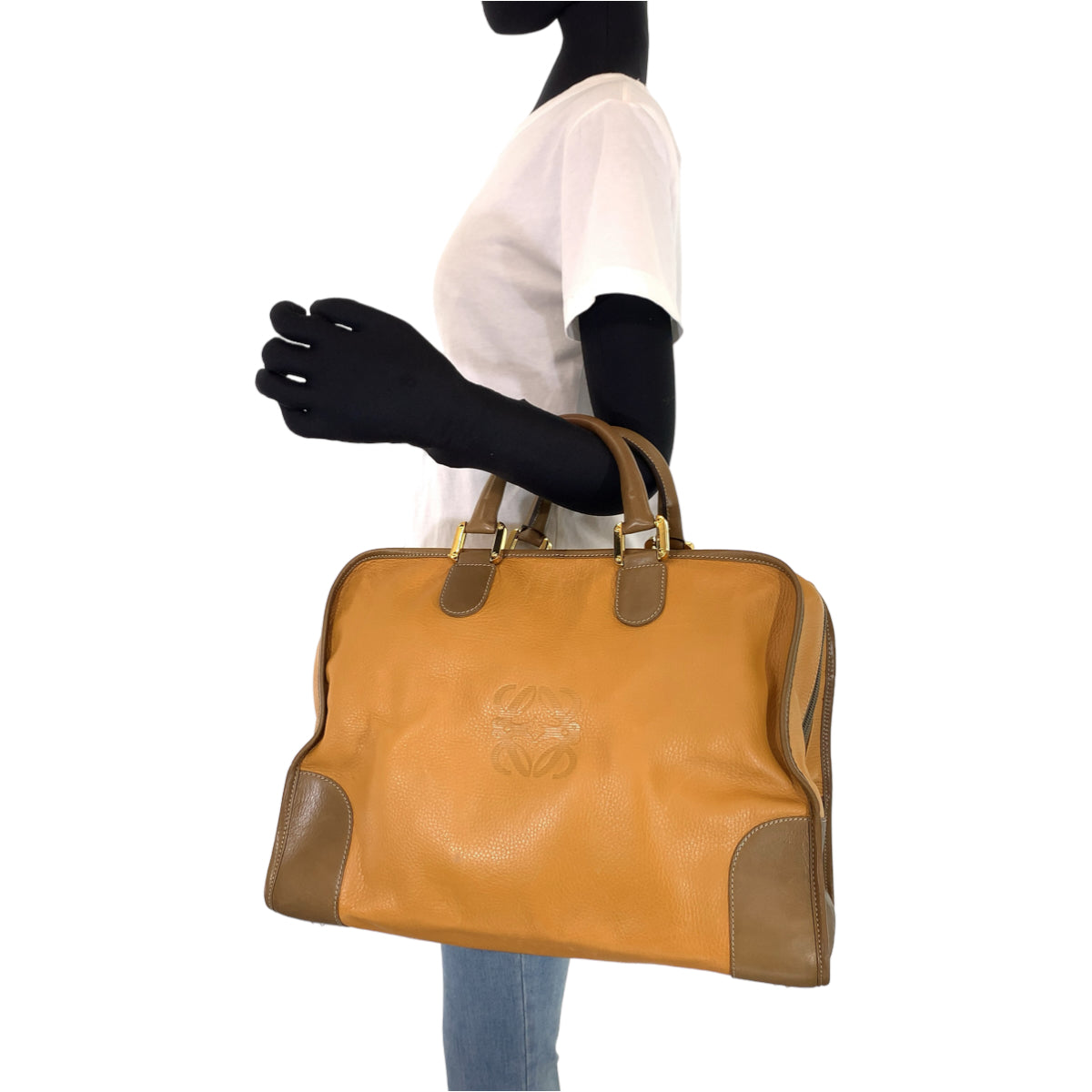 H-00412
LOEWE ロエベ アナグラム アマソナ40 ブラウン 茶 ゴールド金具 レザー ボストンバッグ ハンドバッグ  レディース