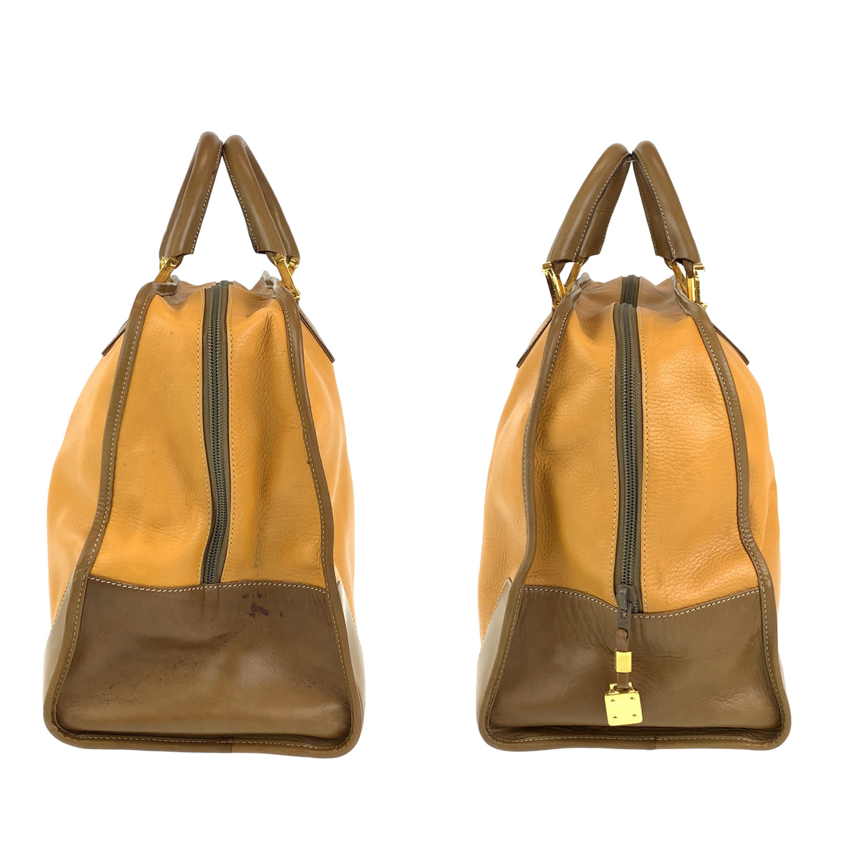H-00412
LOEWE ロエベ アナグラム アマソナ40 ブラウン 茶 ゴールド金具 レザー ボストンバッグ ハンドバッグ  レディース