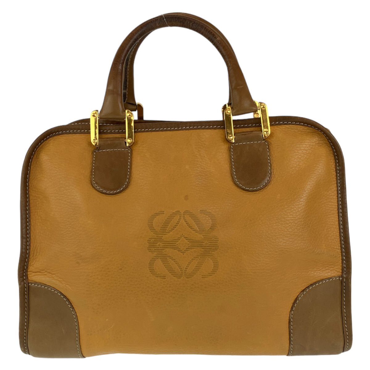 H-00413
LOEWE ロエベ アナグラム アマソナ32 ブラウン 茶 キャメル ゴールド金具 レザー ハンドバッグ ミニボストンバッグ  レディース