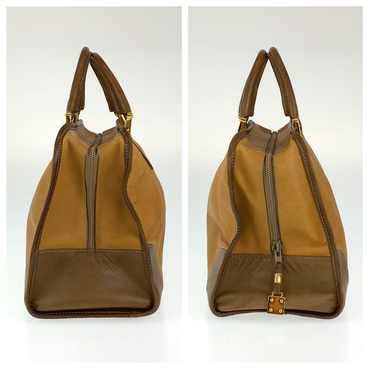 H-00413
LOEWE ロエベ アナグラム アマソナ32 ブラウン 茶 キャメル ゴールド金具 レザー ハンドバッグ ミニボストンバッグ  レディース