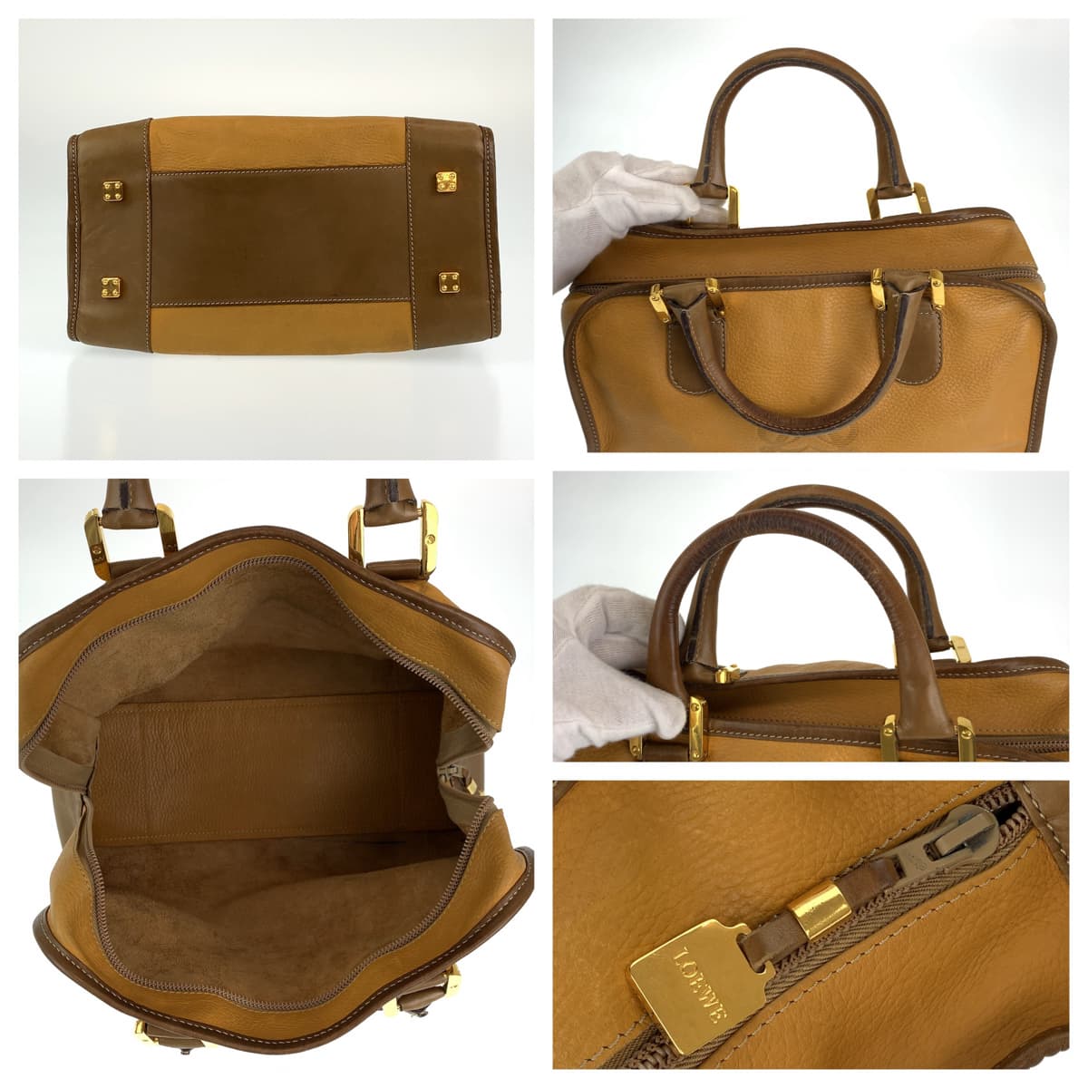 H-00413
LOEWE ロエベ アナグラム アマソナ32 ブラウン 茶 キャメル ゴールド金具 レザー ハンドバッグ ミニボストンバッグ  レディース