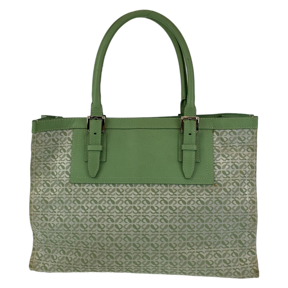 10296
LOEWE ロエベ ヴィンテージ アナグラム 総柄 グリーン シルバー金具 キャンバス / レザー トートバッグ ショルダーバッグ  レディース