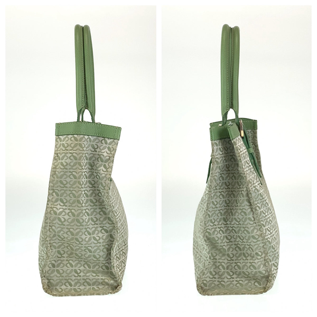 10296
LOEWE ロエベ ヴィンテージ アナグラム 総柄 グリーン シルバー金具 キャンバス / レザー トートバッグ ショルダーバッグ  レディース