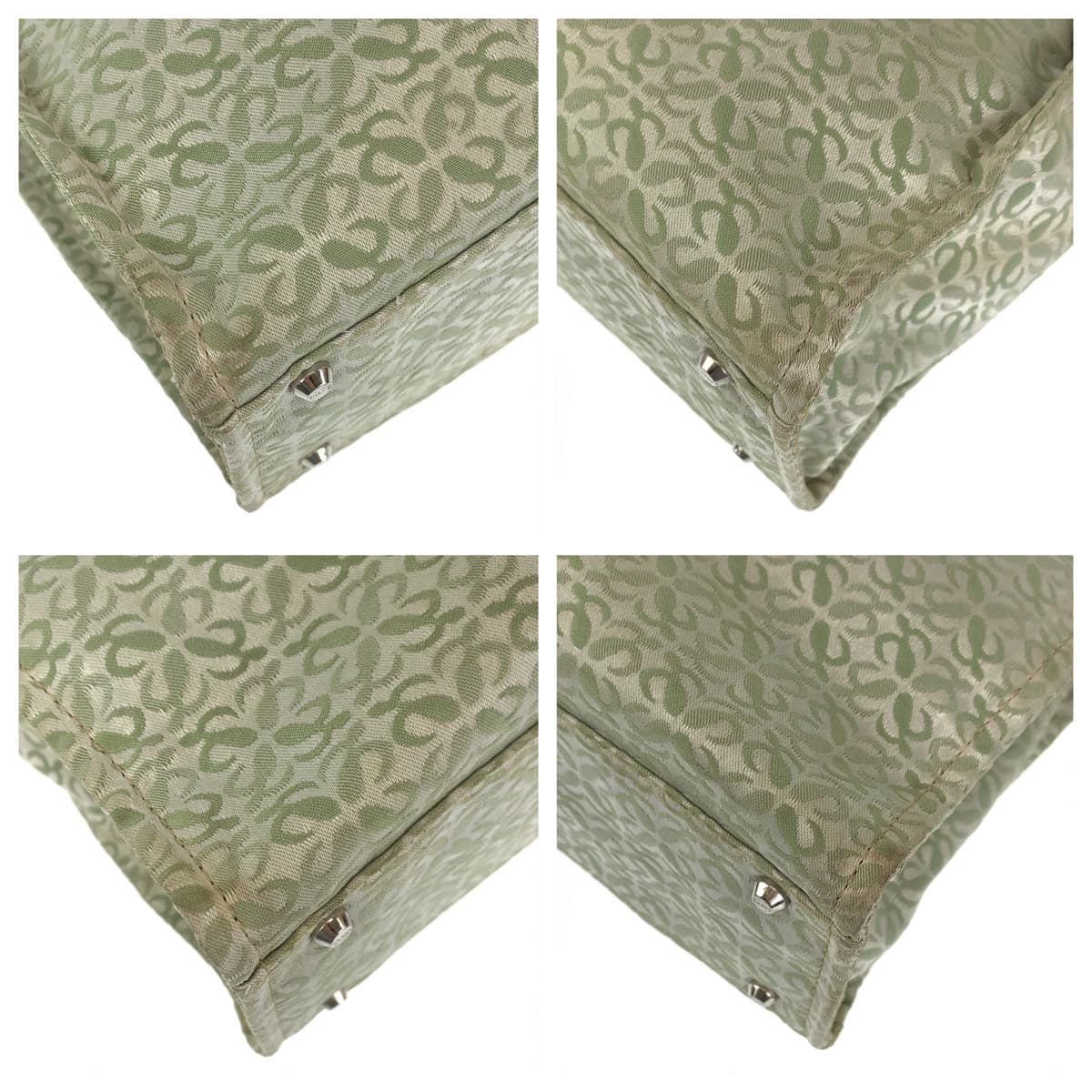 10296
LOEWE ロエベ ヴィンテージ アナグラム 総柄 グリーン シルバー金具 キャンバス / レザー トートバッグ ショルダーバッグ  レディース